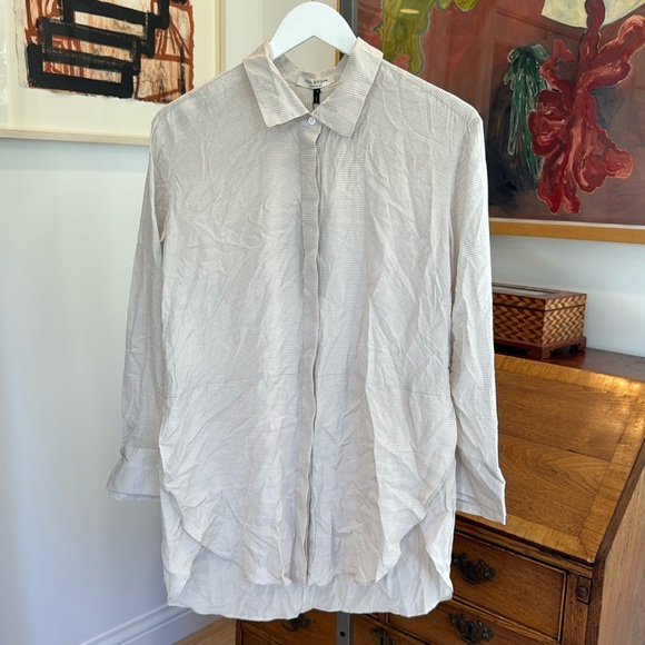 Halston Heritage Button Down Long Shirt Stone